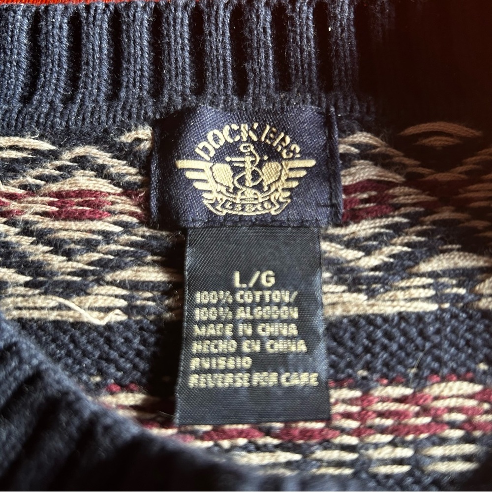 Dockers Sweater Mens SZ LG Y2K blue  nordic grandpa cabincore retro 100%cotton - Picture 3 of 13